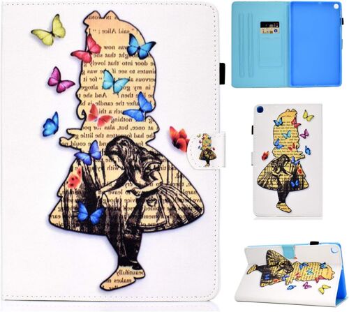 KAL-Étui Pour Samsung Galaxy Tab A 10.1 2019, Étui À Rabat En Cuir Synthétique Multi-Angle Avec Emplacements Pour Cartes Pour Samsung Tab A T510/T515 10.1 2019 Papillon Fille