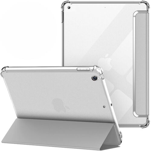 KAL-Coque Pour Ipad 9Ème Génération 10,2 Pouces 2021/2020/2019, Ipad 7Ème/8Ème Gén Étui Arrière Souple Transparent Tpu, Protecteur Housse Smart Cover Case Résistant Veille/Réveil Automatique, Gris
