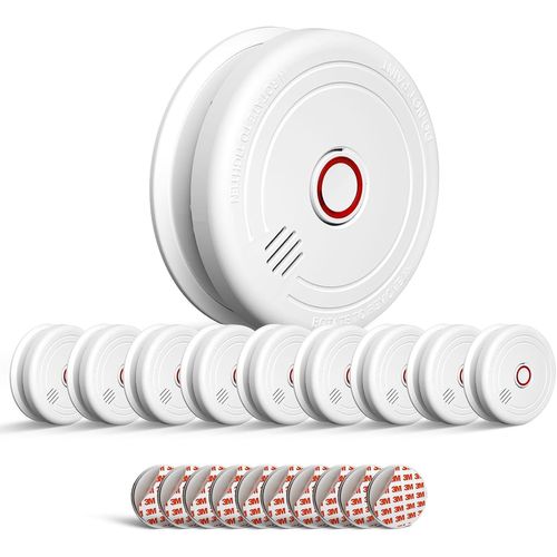 Lot de 10 détecteurs de fumée, avec support magnétique, durée de vie de 10 ans, détecteur d'incendie photoélectrique avec batterie remplaçable