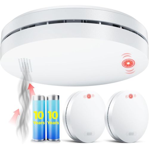 JGD-Détecteur de Fumée à Batterie 10 Ans, Victoires aux Tests DIN en 14604, Détecteur de Fumée, Alarme Incendie, Autoadhésif, Alarme de fumée >85dB - 3 pièces