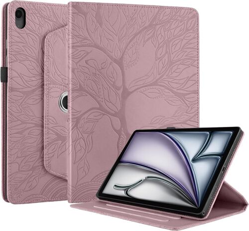KAL-Coque Pour Ipad Air 11 Pouces M3/M2 (2025/2024) Étui Support Rotatif À 360 Degrés Pu Cuir Housse De Protection Avec Porte-Pencil Ipad Air 11 Pouces M3/M2 (2025/2024) Rose Gold