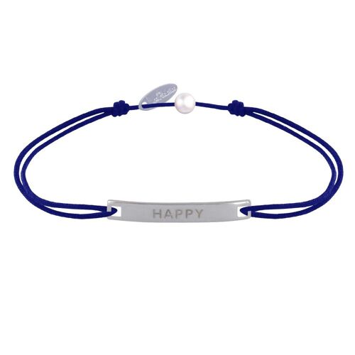 Les Poulettes Bijoux - Bracelet Lien Plaque Incurvé En Argent Gravé Happy