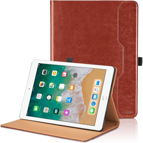 KAL-Coque Pour Ipad 9.7 Pouces 6Ème Gén 2018 / Ipad 5Ème Gén 2017 / Ipad Air 2 / Ipad Air Pu Cuir Cover Tablette Housse De Protection Auto Réveil/Sommeil, Multi-Angle Étui Avec Poche - Marron