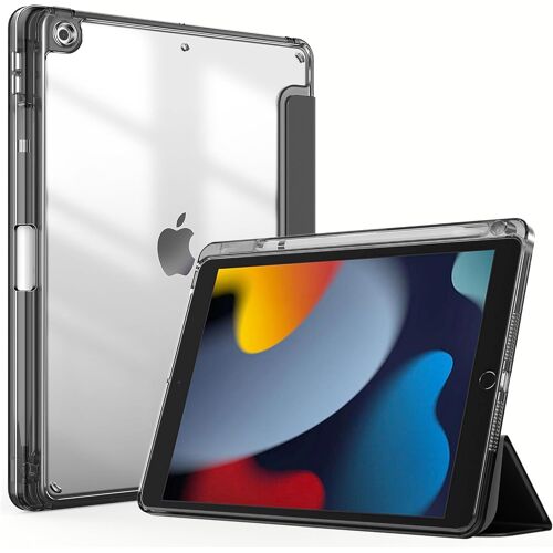 KAL-Coque Compatible Avec Ipad 9Ème/8Ème/7Ème Génération Avec Porte-Stylo,Ultra Fin Étui De Couverture Arrière Transparente - Noir