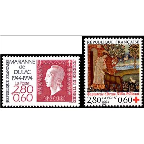 France 1994, Très Beaux Timbres Neufs** Luxe Yvert 2863, Journée Du Timbre, 50ème Anniversaire De La Marianne De Dulac Et 2915, Timbre Croix Rouge, Tapisserie De La Cathédrale Saint Vaast D'arras.
