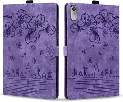 KAL-Coque Pour Lenovo Tab P11 2Nd Gen 11.5 Pouce, Etui Cuir Pu Avec Fentes Cartes Magnétique Housse Lenovo Tab P11 2Nd Gen 2023, Violet Chat Sakura