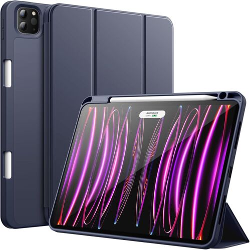 Coque Pour Ipad Pro 11 Pouces (Modèle 2022/2021/2020) Avec Porte-Stylet, Support La Charge De 2e Pencil, Étui Mince Tablette Avec Dos En Tpu, Réveil/Veille Automatique (Marine Foncé)
