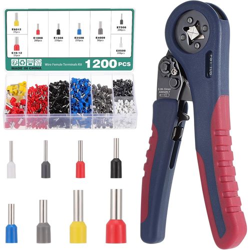 Pince a Sertir,Outil de Sertissage à Cliquet,Pinces à Sertir Cosse Electrique,Sertisseuse Electrique,Outils de Sertissage Pince à Cliquet,1200PCS Cosses Electriques a Sertir 0.08-10 mm²