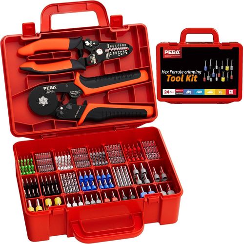 Pince a Sertir Cosse Electrique Set,24 Tailles Embout de Cablage,Pince Hexagonale 0,08-10,0mm²/AWG 28-7 pour Embouts Cosses Electriques a Sertir,Pince Sertir Cosse-Pince à sertir