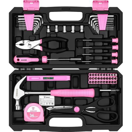 Boîte à outils complète rose 62 pièces,mallette,boîte à outils bricolage,cadeaux pour femme,maison,bureau et voiture,pour entretien quotidien