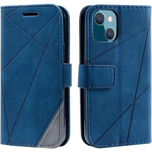 Coque Pour Iphone 13,Etui En Cuir Pu Portefeuille Housse Fermeture Magnetique Und Flip Pour Iphone 13,Avec Fermeture Magnetique,Bleu