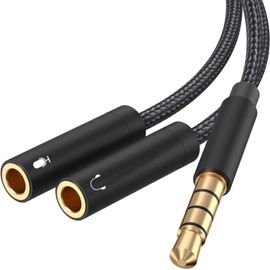 CFUX-Adaptateur Micro Casque, Câble Audio Splitter Jack 3.5mm Mâle à Double 3.5mm Femelle Micro Casque Câble Plaqué Or Compatible avec iPod, Téléphone, Portables, Xbox One, PS4, PC,35cm