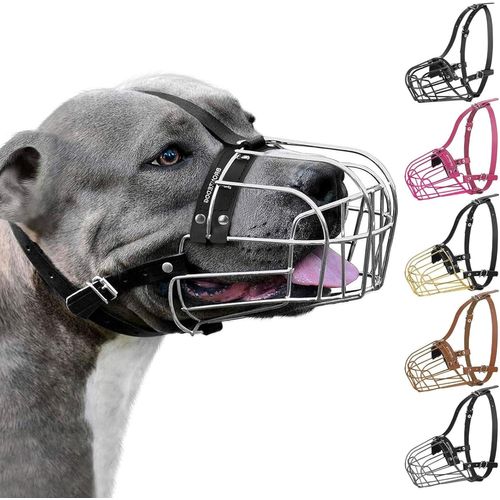Bronzedog Muselière Pour Chien En Métal Amstaff Panier En Fil De Fer Sangles Réglables En Cuir Pour Grands Chiens