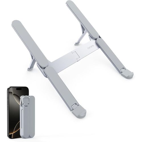 [Innovant et Ultra Compact] Support PC Portable Palmé,Pliable & Portable,6 Niveaux Réglables,Léger pour Voyages/Bibliothèque/Café,Compatible MacBook,HP,Sony,Dell et PC 10-16''(Gris Clair