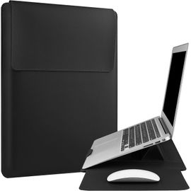 Housse Pour Ordinateur Portable 15 16 Pouces, Étui En Cuir Étanche Avec Support Réglable Compatible Avec Macbook Pro 16/For 15''-16'' Dell Hp Asus Acer Surface Laptop Sleeve -Noir