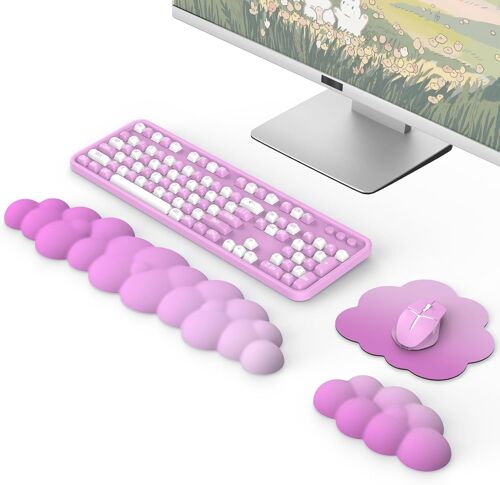 Repose-Poignets Ergonomique en Nuage, pour Clavier et Souris, Repose-Poignets en Nuage en Polyester Durable pour Clavier et Souris pour Bureau, Jeux, Ordinateur, Ordinateur Portable, Rose