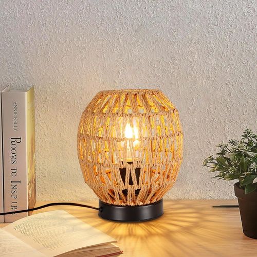 Tzf-Lampe De Bureau Vintage, Rotin Lampe De Chevet Avec Base En Fer Boho Abat-Jour Tressé À La Main E27 Lampe Bureau Lampes Rustiques Pour Salon Salle À Manger Fête De Mariage Jardin Intérieur Balcon