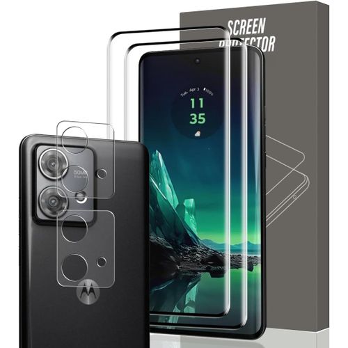 Sjzg-Verre Trempé Pour Motorola Moto Edge 40 Neo, 2 Pièces Protection Écran Film Avec 2 Pièces Caméra Arrière Protecteur, Dureté 9h - Hd Ultra Transparent