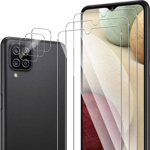 Lot 3+3 Verre Trempé 9h Pour Samsung Galaxy A12 ¿ 3 Protections D'écran + 3 Protections Lentille Caméra, Anti-Rayures Et Anti-Traces