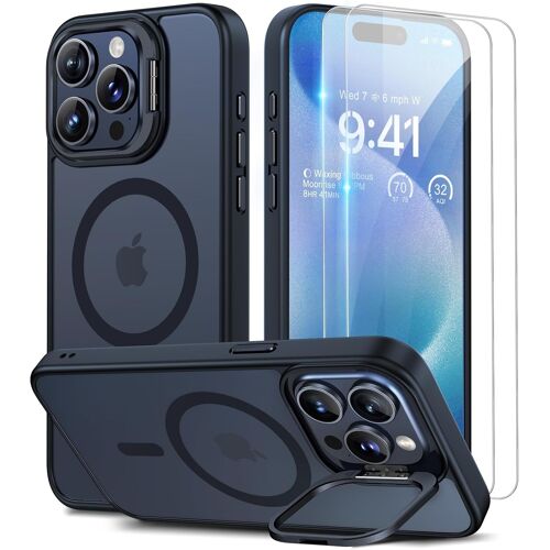ERSHI-pour Coque iPhone 15 Pro, Compatible avec MagSafe, Magnétique Case [Metal Béquille+2 Protection Écran] Militaire Protection,[2764]