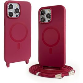 Kalanka-Coque Compatible Avec Iphone 15 Pro Max(6.7""),Coque Magnétique Compatible Avec (Magsafe).Collier Pourcorde Silicone Complète Cover De Iphone 15 Pro Max(6.7"")-Rouge