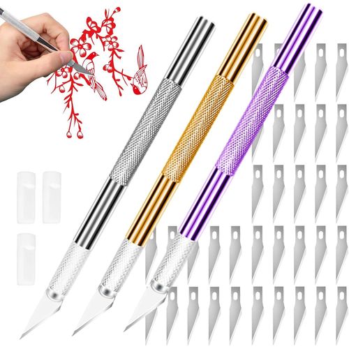 38 Pièces Scalpel avec Lames Kit, 3 Cutter de Précision avec 35 Lames de Rechange, Scalpel de Decoupe pour Modelisme, Papier, Sculpture, Couteau pour Loisir, Bricolage