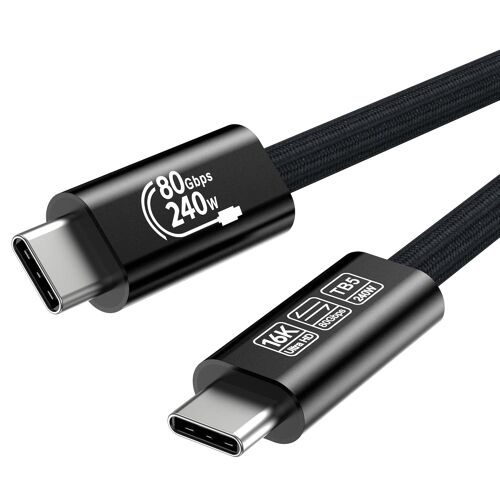 Câble USB C Compatible avec Cable Thunderbolt 5 1m, Supporte Transfert de données 80Gbps/Super Fast Charge 240W/écrans 16K/8K pour Thunderbolt 4 /USB4 Display, les stations d'accueil, etc