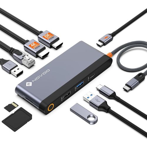 Station d'accueil USB C Dual HDMI 10 en 1 Hub USB C 2 HDMI 8K @ 30 Hz/4K @ 60 Hz,Gigabit Ethernet,4 Ports USB C/USB A,Charge Rapide PD 100 W,Lecteur de Carte SD/TF pour MacBook Dell Surface.[M345]
