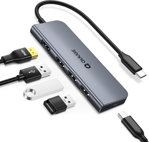 LORANKA-Hub USB C 5-en-1, Adaptateur USB C vers HDMI 4K avec Port USB-C 100W PD, Ultra-Rapide 3 USB-A 3.0 5Gbps, Compatible avec MacBook Air/Pro, Mac Mini M4, ipad Pro Air