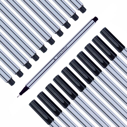 Kalanka-10x Fineliners Noirs ¿ Pointe Fine 0,4 Mm ¿ Stylos Feutre Pointe Fine Pour Une Écriture, Un Dessin Et Un Coloriage Précis ¿ Pour Le Bureau, L¿École, L¿Université Et La Maison