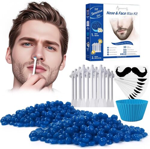 Nose Wax Kit Cire Pour Nez, 50g De Cire, 30 Applicateurs, 10 Modèles De Moustache Cire D'epilation Des Poils Du Nez Sûr, Facile, Rapide Et Indolore 