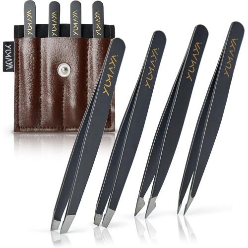 Tweezers Lot De 4 Pinces À Épiler Professionnelles En Acier Inoxydable Avec Pointes Améliorées Pour Épiler Les Sourcils Obliques, Droites, Pointues 