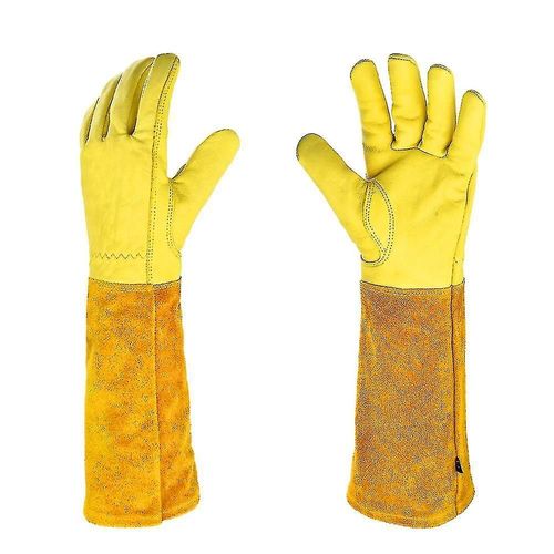 Gants de jardinage en cuir avec protection de l'avant-bras, longs gants resistants aux piqures pour la taille des rosiers