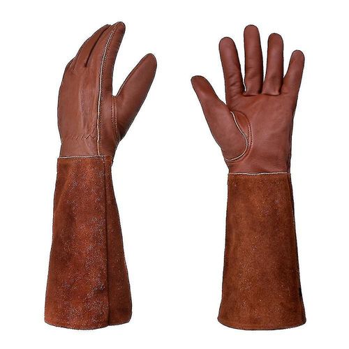 Gants de jardinage en cuir avec protection de l'avant-bras, longs gants resistants aux piqures pour la taille des rosiers