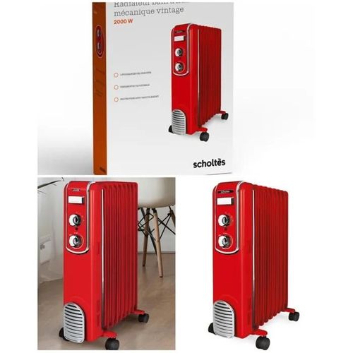 Radiateur à bain d'huile mécanique vintage Rouge 2000W 9 colonnes 3 réglages de chaleur Thermostat réglable¿ Blanc 3 réglages