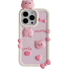 Les coques de téléphone Kawaii s'appliquent à l'iPhone 13 Pro Max, mignon dessin animé rose cochon téléphone coque Unique Fun Cover Case 3D iPhone 13 Pro Max Coque Soft Silicone Shockproo