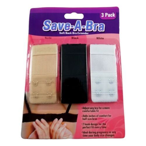 Save A Bra 3 Rallonges Prolongateurs De Soutien-Gorge Élastiques 2 X 2 Crochets Blanc/Noir/Beige
