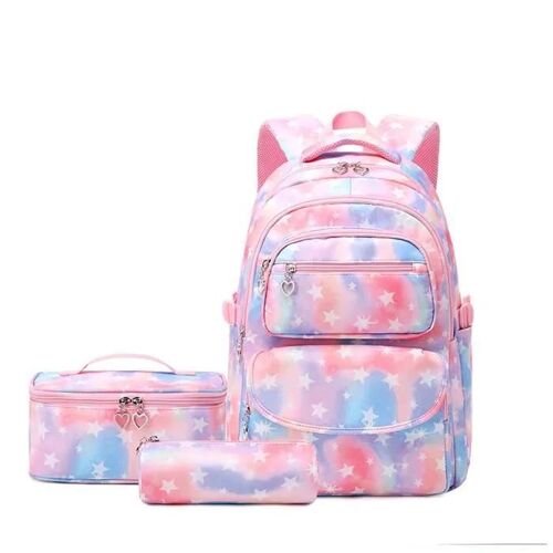 C Sac à dos scolaire 45x30x17cm 3pcs sac à dos imperméable imprimé sac à lunch mignon sac à crayons couleurs dégradées rose