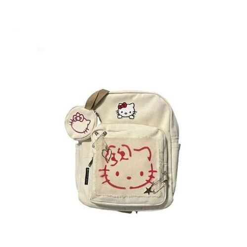 VITATA Sac à dos d'étudiant décontracté de style collégien avec chat mignon-Blanc cassé
