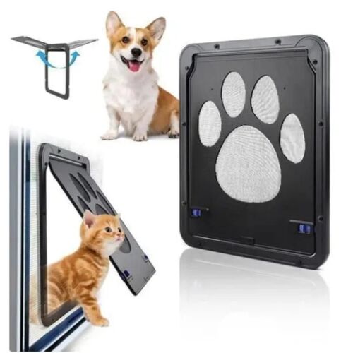 Chatière 24x29cm Porte Moustiquaire Anti-Morsures Pour Petits Chiens Et Chats Facile À Installer Porte Isolante Automatique Noir