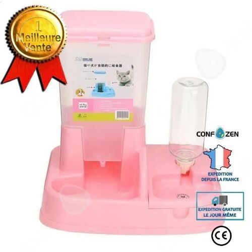 Confo Automatique Gamelle Mangeoire Bouteille Distributeur Eau Croquette Pr Chien Chat Rose