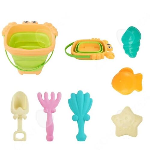 C Ensemble De Jouet De Plage Crabe 7pcs Avec Seau Pliable Jeux De Plage Jouets De Sable Jouet De Plage Enfant Jouets De Plage