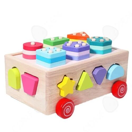 C Jouet montessori 21,5x16,5cm blocs de construction pour la sensibilisation aux formes voitures à colonnes colorées cadeaux