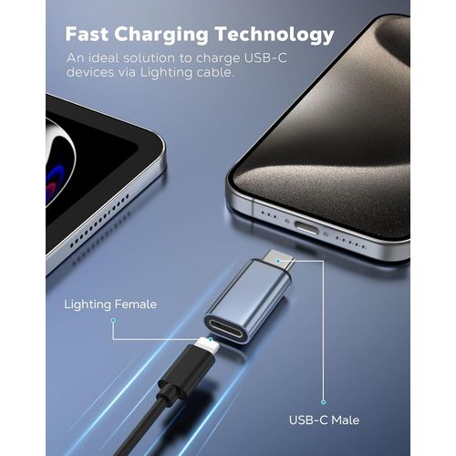 Adaptateur Lightning vers USB C Lot de 4, Adaptateur Lightning USB C pour iPhone 15/16 Pro/16 Pro Max/16 Plus, iPad Pro/Air, Galaxy S24, pour Charge, Pas pour Audio/OTG, Gris