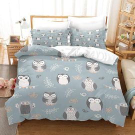Parure De Lit Pour Enfant Avec Housse De Couette Et Taie D'oreiller Motif Hibou Et Dessin Anime