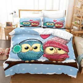 Parure De Lit Pour Enfant Avec Housse De Couette Et Taie D'oreiller Motif Hibou Et Dessin Anime