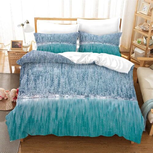 Parure De Lit En Satin De Coton, Densité De Fils 200, Housse De Couette Simple Et Double Et Deux Taies D'oreiller, 75 X 50 Cm, Anti-Acariens, Motif Paysage Couleur Pure.