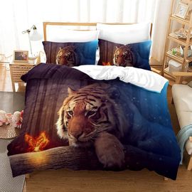 Parure De Lit Motif Tigre, Housse De Couette Imprimée En 3d Avec Taies D'oreiller, Pour Lit Double Ou King Size