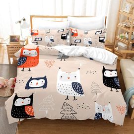 Parure De Lit Pour Enfant Avec Housse De Couette Et Taie D'oreiller Motif Hibou Et Dessin Anime