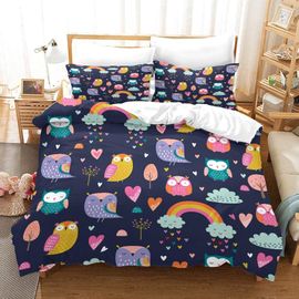 Parure De Lit Pour Enfant Avec Housse De Couette Et Taie D'oreiller Motif Hibou Et Dessin Anime